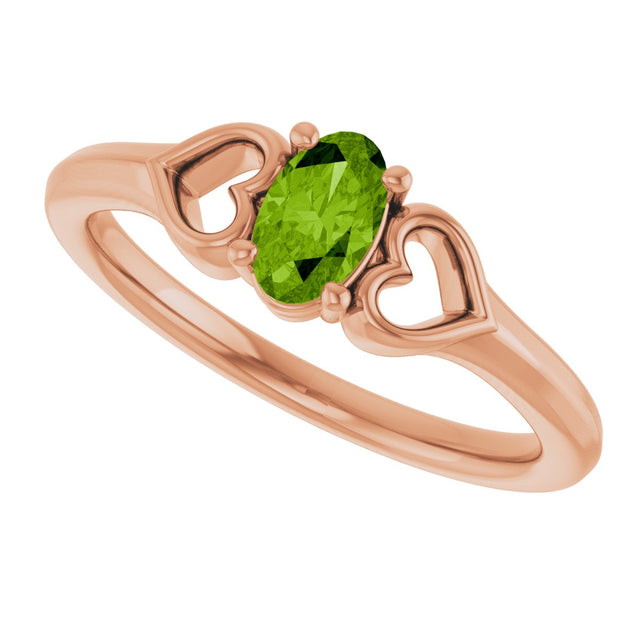 14K Gold Oval Natural Peridot Youth Heart Ring - Rose Gold - view 10