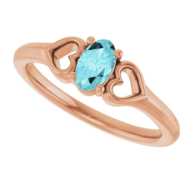 14K Gold Oval Natural Blue Zircon Youth Heart Ring - Rose Gold - view 10