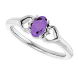 Platinum Oval Natural Amethyst Youth Heart Ring - view 10