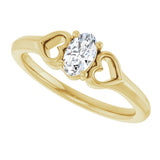 14K Gold Oval Natural White Sapphire Youth Heart Ring - Yellow Gold - view 10