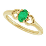 14K Gold Oval Natural Emerald Youth Heart Ring - Yellow Gold - view 10