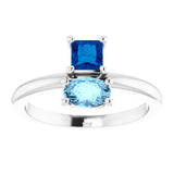 Platinum Oval Natural Blue Sapphire & Natural Aquamarine Two-Stone Ring - view 3