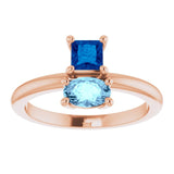 14K Gold Oval Natural Blue Sapphire & Natural Aquamarine Two-Stone Ring - Rose Gold - view 3