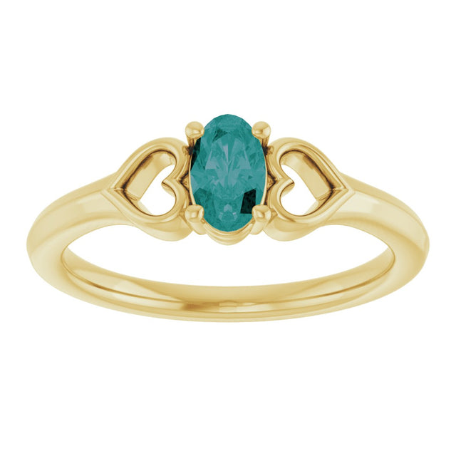 14K Gold Oval Lab-Grown Alexandrite Youth Heart Ring - Yellow Gold - view 8