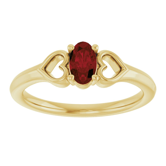 14K Gold Oval Natural Mozambique Garnet Youth Heart Ring - Yellow Gold - view 8