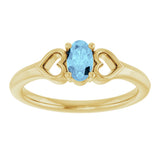 14K Gold Oval Natural Aquamarine Youth Heart Ring - Yellow Gold - view 8