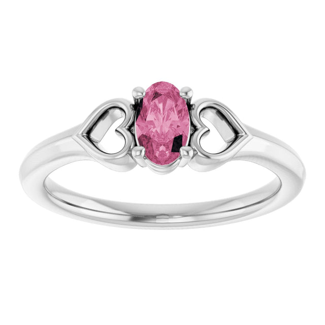 Platinum Oval Natural Pink Tourmaline Youth Heart Ring - view 8