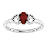 Platinum Oval Natural Mozambique Garnet Youth Heart Ring - view 8