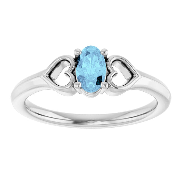 Platinum Oval Natural Aquamarine Youth Heart Ring - view 8