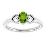 Platinum Oval Natural Peridot Youth Heart Ring - view 8