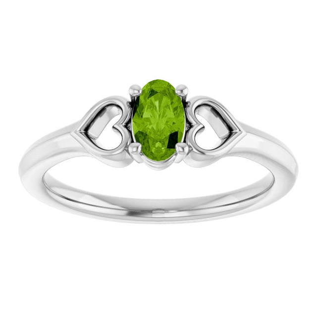 Platinum Oval Natural Peridot Youth Heart Ring - view 8