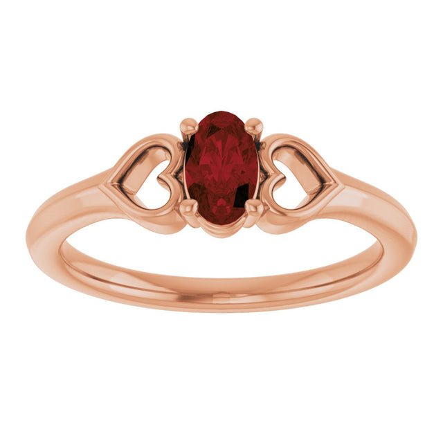 14K Gold Oval Natural Mozambique Garnet Youth Heart Ring - Rose Gold - view 8