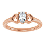 14K Gold Oval Natural White Sapphire Youth Heart Ring - Rose Gold - view 8