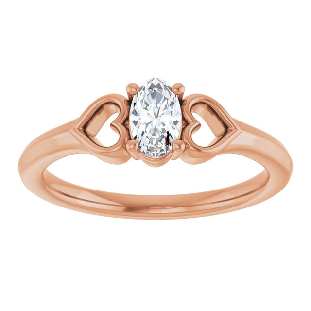 14K Gold Oval Natural White Sapphire Youth Heart Ring - Rose Gold - view 8