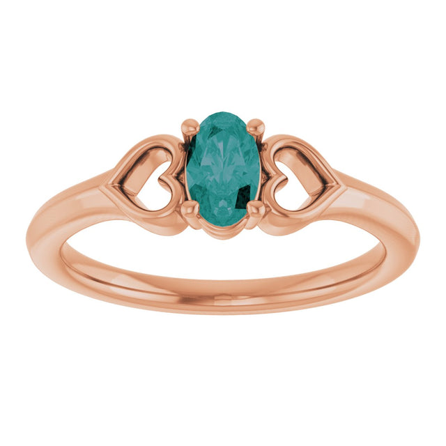 14K Gold Oval Lab-Grown Alexandrite Youth Heart Ring - Rose Gold - view 8