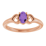 14K Gold Oval Natural Amethyst Youth Heart Ring - Rose Gold - view 8
