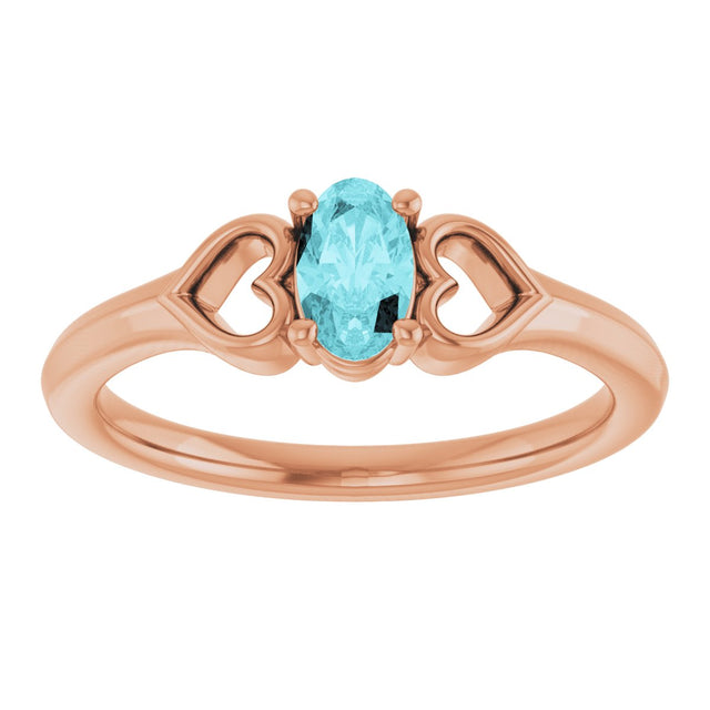 14K Gold Oval Natural Blue Zircon Youth Heart Ring - Rose Gold - view 8