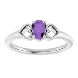 Platinum Oval Natural Amethyst Youth Heart Ring - view 8