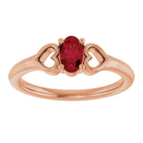 14K Gold Oval Lab-Grown Ruby Youth Heart Ring - Rose Gold - view 8