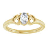 14K Gold Oval Natural White Sapphire Youth Heart Ring - Yellow Gold - view 8