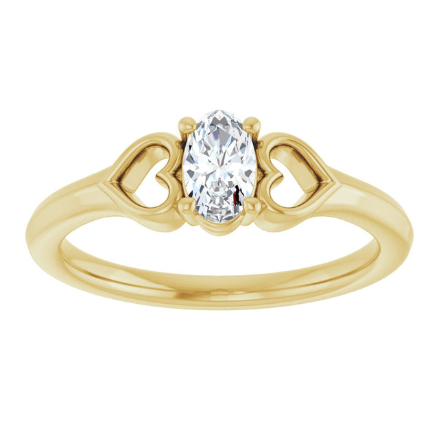 14K Gold Oval Natural White Sapphire Youth Heart Ring - Yellow Gold - view 8