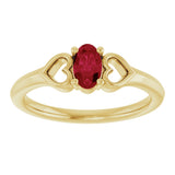 14K Gold Oval Lab-Grown Ruby Youth Heart Ring - Yellow Gold - view 8
