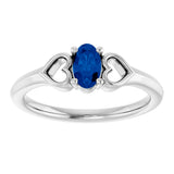 14K Gold Oval Lab-Grown Blue Sapphire Youth Heart Ring - White Gold - view 8