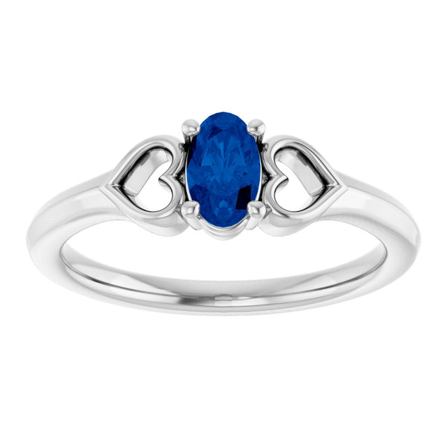 14K Gold Oval Natural Blue Sapphire Youth Heart Ring - White Gold - view 8
