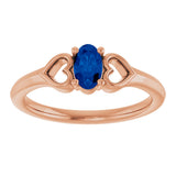 14K Gold Oval Lab-Grown Blue Sapphire Youth Heart Ring - Rose Gold - view 8