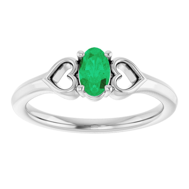 14K Gold Oval Lab-Grown Emerald Youth Heart Ring - White Gold - view 8