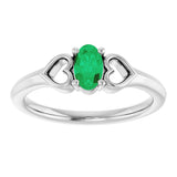 Platinum Oval Lab-Grown Emerald Youth Heart Ring - view 8