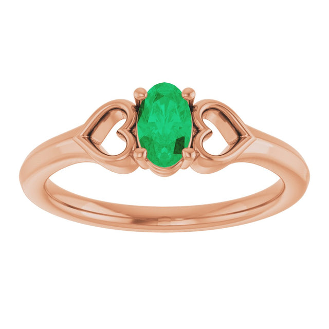 14K Gold Oval Lab-Grown Emerald Youth Heart Ring - Rose Gold - view 8