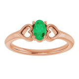 14K Gold Oval Natural Emerald Youth Heart Ring - Rose Gold - view 8