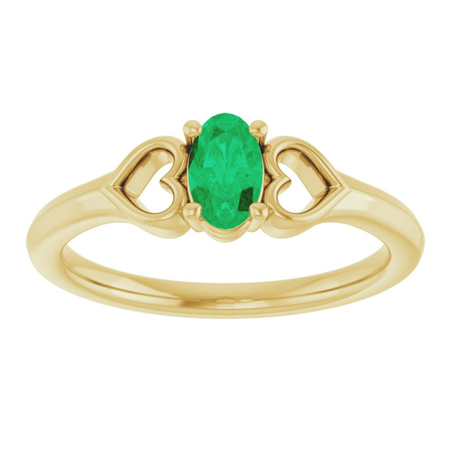 14K Gold Oval Lab-Grown Emerald Youth Heart Ring - Yellow Gold - view 8