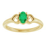 14K Gold Oval Natural Emerald Youth Heart Ring - Yellow Gold - view 8