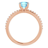 14K Gold Round Natural Aquamarine & Natural Diamond Accented Ring II - Rose Gold - view 2