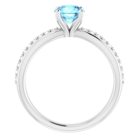 Platinum Round Natural Aquamarine & Natural Diamond Accented Ring II - view 2