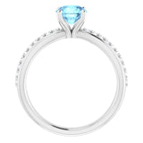 14K Gold Round Natural Aquamarine & Natural Diamond Accented Ring II - White Gold - view 2