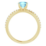 14K Gold Round Natural Aquamarine & Natural Diamond Accented Ring II - Yellow Gold - view 2