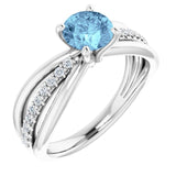 Platinum Round Natural Aquamarine & Natural Diamond Accented Ring II
