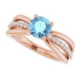 14K Gold Round Natural Aquamarine & Natural Diamond Accented Ring II - Rose Gold - view 5