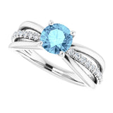 14K Gold Round Natural Aquamarine & Natural Diamond Accented Ring II - White Gold - view 5