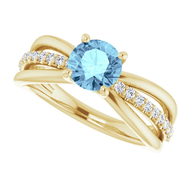 14K Gold Round Natural Aquamarine & Natural Diamond Accented Ring II - Yellow Gold - view 5