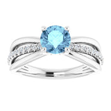 Platinum Round Natural Aquamarine & Natural Diamond Accented Ring II - view 3