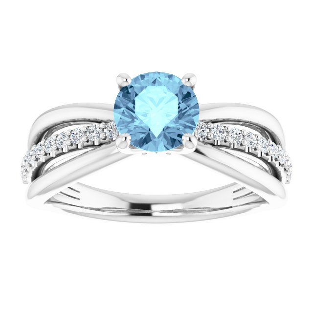 Platinum Round Natural Aquamarine & Natural Diamond Accented Ring II - view 3