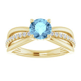 14K Gold Round Natural Aquamarine & Natural Diamond Accented Ring II - Yellow Gold - view 3