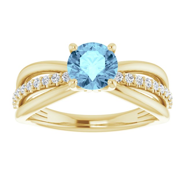 14K Gold Round Natural Aquamarine & Natural Diamond Accented Ring II - Yellow Gold - view 3