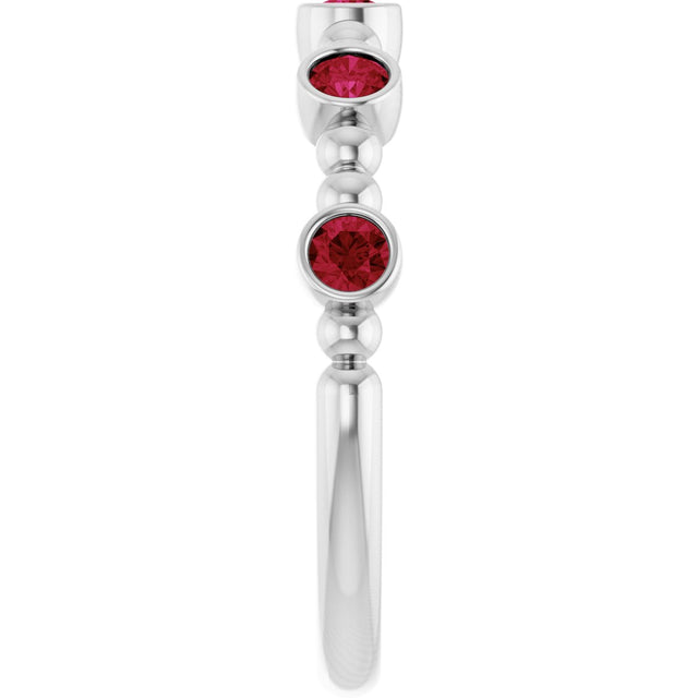 Platinum Round Lab-Grown Ruby Stackable Bead Ring – 2.5mm Stones - view 9