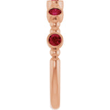 14K Gold Round Natural Ruby Stackable Bead Ring – 2.5mm Stones - Rose Gold - view 9