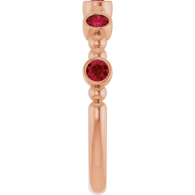14K Gold Round Natural Ruby Stackable Bead Ring – 2.5mm Stones - Rose Gold - view 9